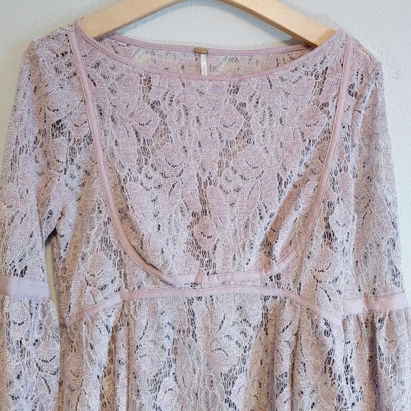 Free People Ruby Mauve Crochet Lace Boho Victorian Mini Dress Sz XS Fairycore - Picture 5 of 9